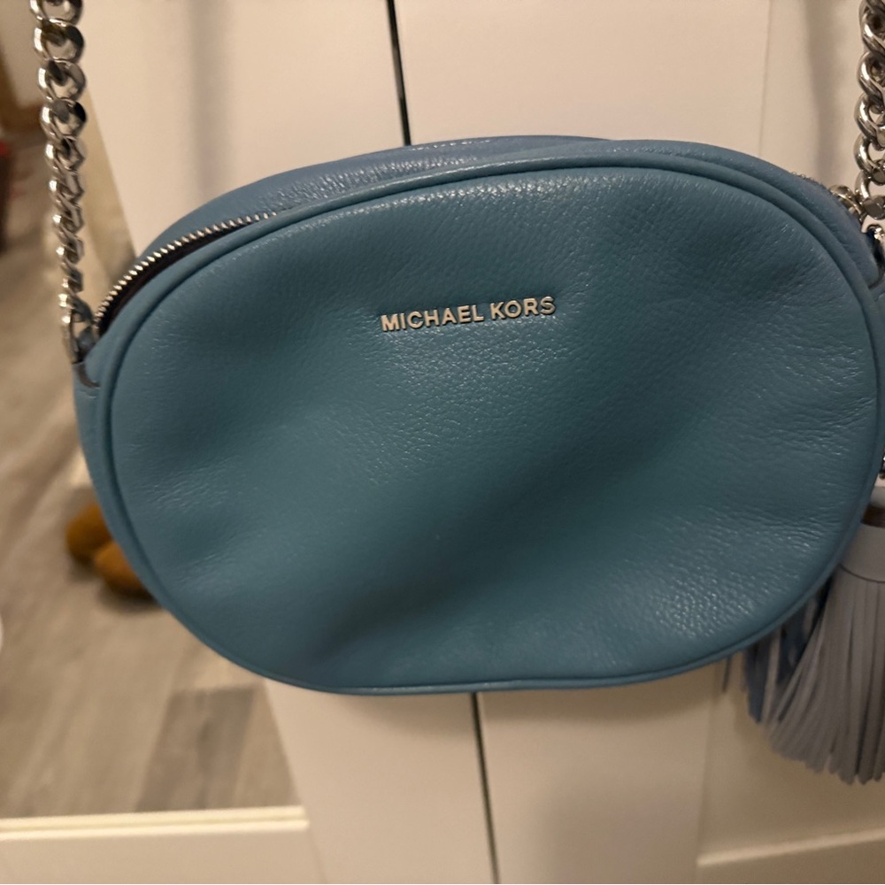 Michael Kors Blue Chain Strap Crossbody Bag